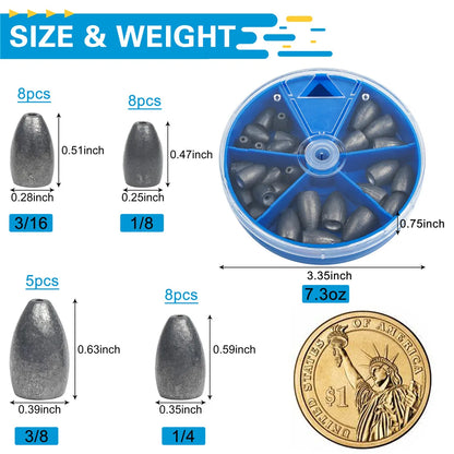 29PCS Bullet Fishing Weight Sinkers Kit